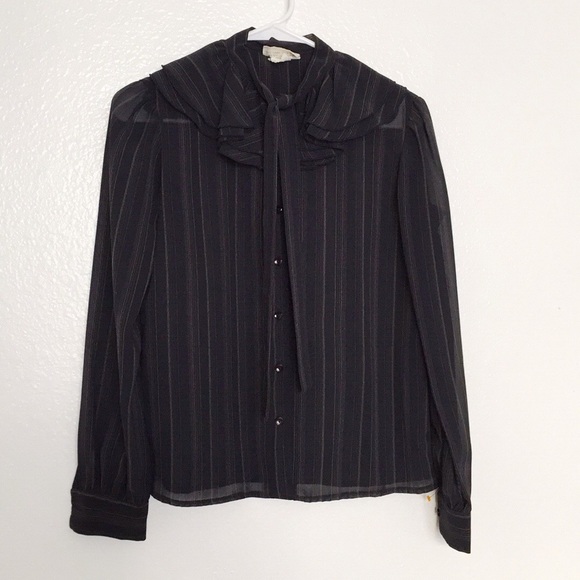 Vintage Sheer Rainbow Striped Bow Secretary Blouse - Picture 3 of 5